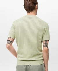 Mango Men's Striped Openwork Cotton T-Shirt