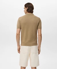 Mango Men's Zipper Openwork Knitted Polo Shirt