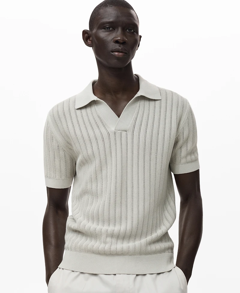 Mango Men's Fine-Knit Herringbone Polo Shirt