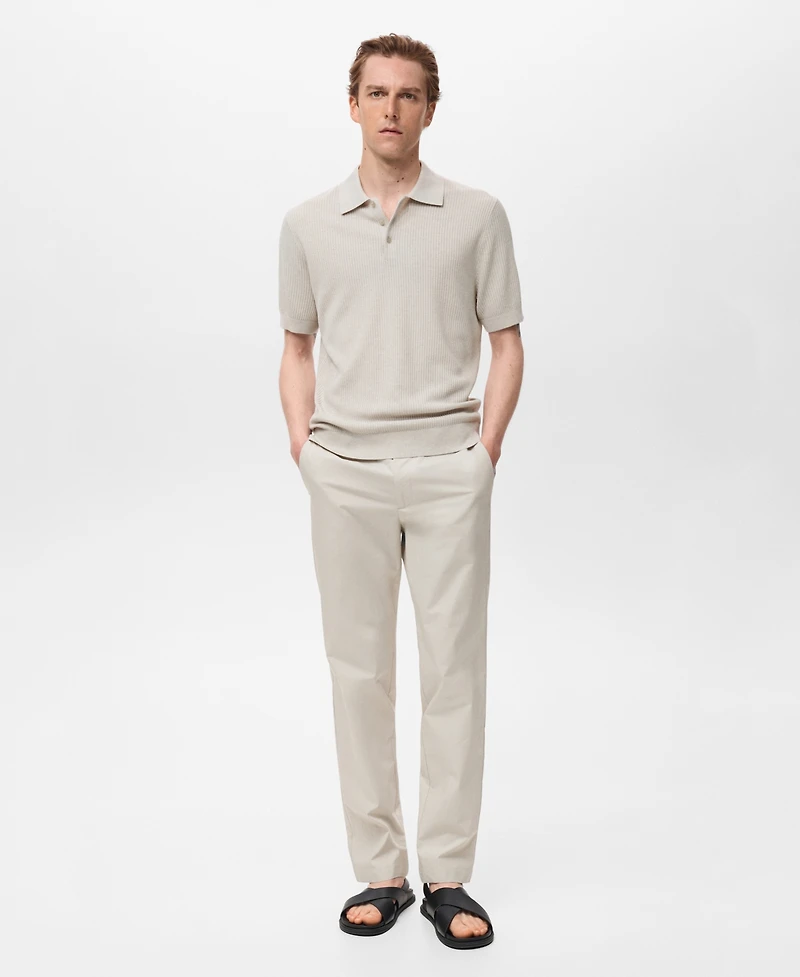 Mango Men's Ribbed Knit Polo Shirt