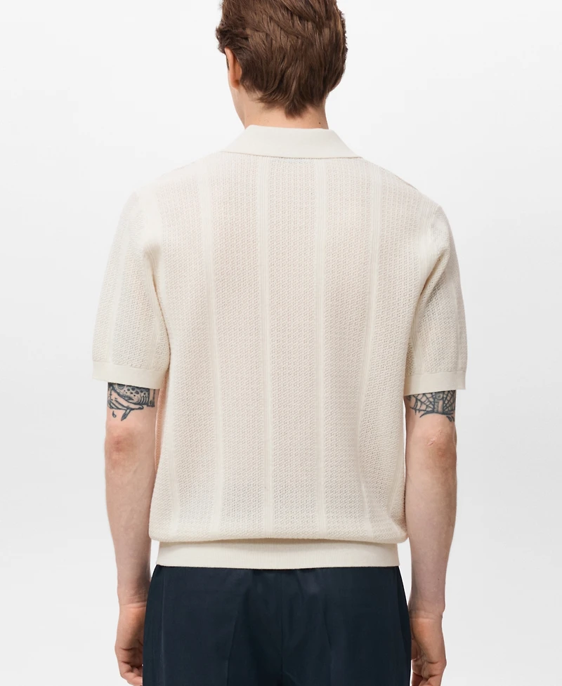 Mango Men's Openwork Knitted Cotton Polo Shirt