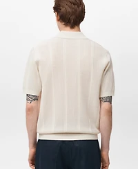 Mango Men's Openwork Knitted Cotton Polo Shirt