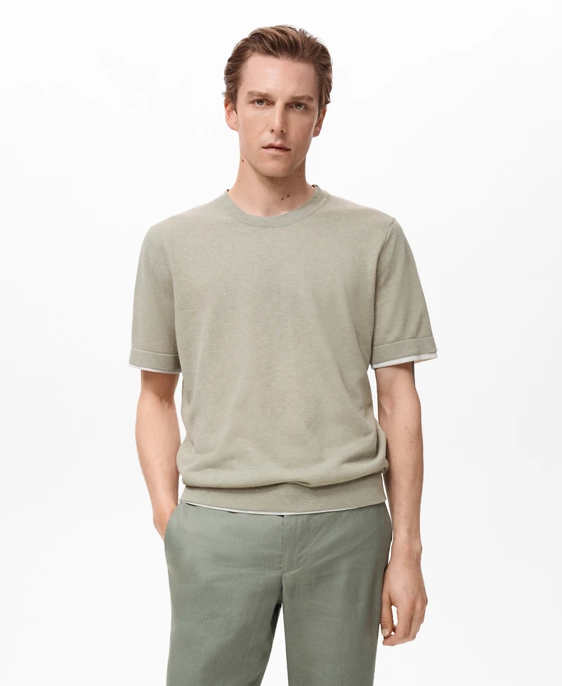 Mango Men's Contrasting Cotton-Blend T-Shirt
