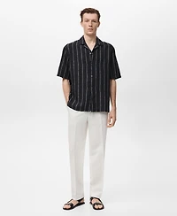 Mango Men's Linen Short-Sleeve Striped Shirt