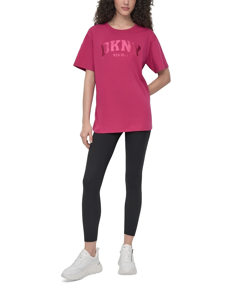 Dkny Sport Women's Varsity Satin Logo Oversized Cotton T-Shirt