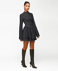 Avec Les Filles Long-Sleeve Fit & Flare Mini Dress