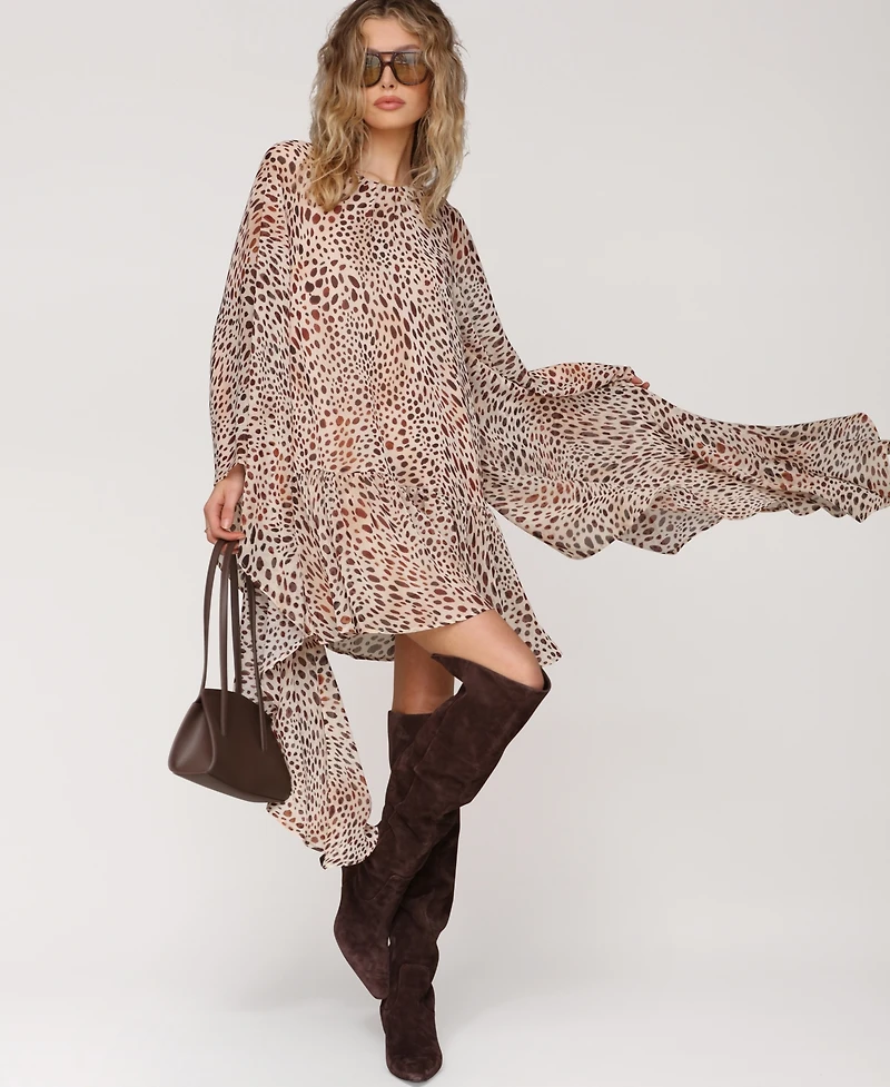 Avec Les Filles Women's Printed Chiffon Short Shift Dress