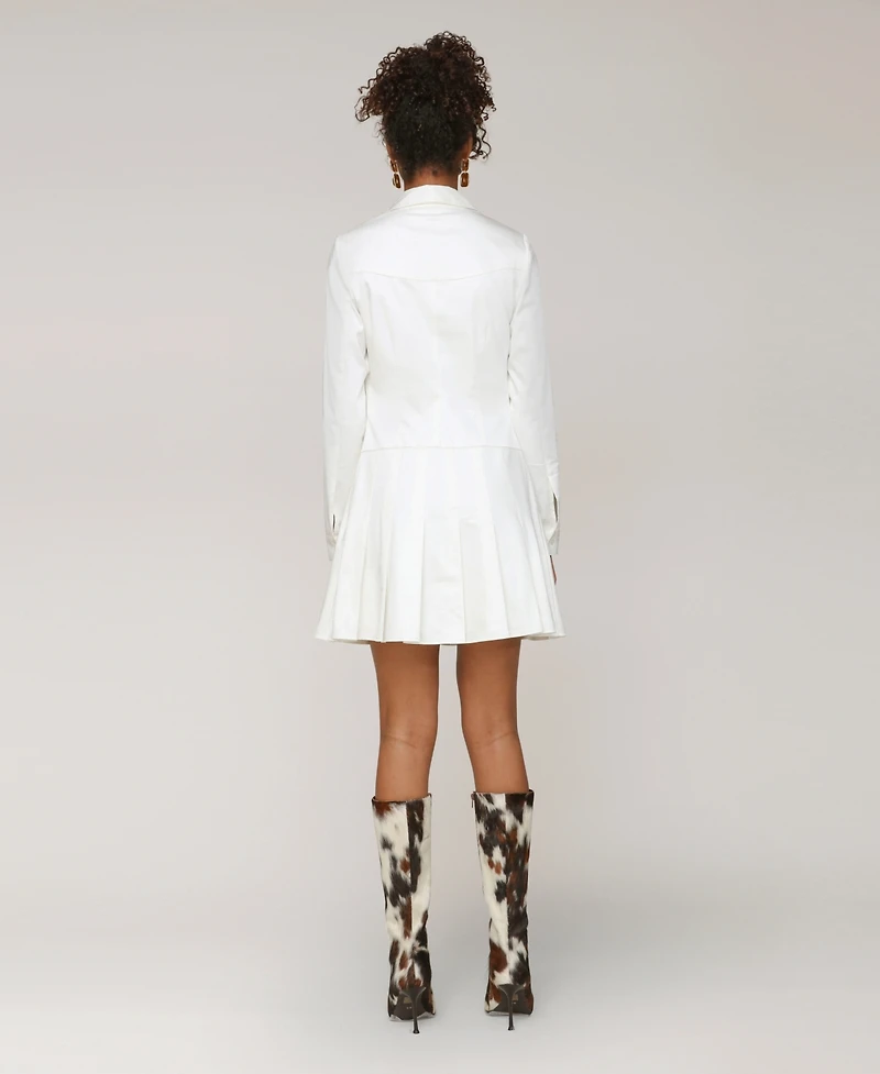 Avec Les Filles Women's Collared Long-Sleeve Short Shirtdress