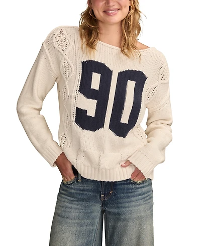 Lucky Brand Women's 90S Graphic Cotton Crewneck Sweater