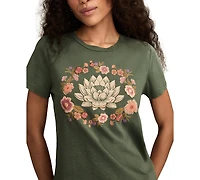 Lucky Brand Women's Embroidery Lotus Classic Cotton T-Shirt