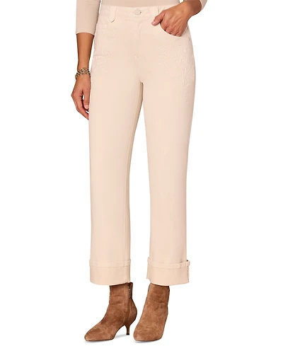 Democracy Petite "Ab"solution Embroidered High-Rise Round Up Boyfriend Jeans