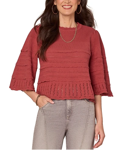 Democracy Petite Cotton Bell-Sleeve Crewneck Sweater