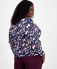 Tahari Asl Plus Abstract-Print Long-Sleeve Top