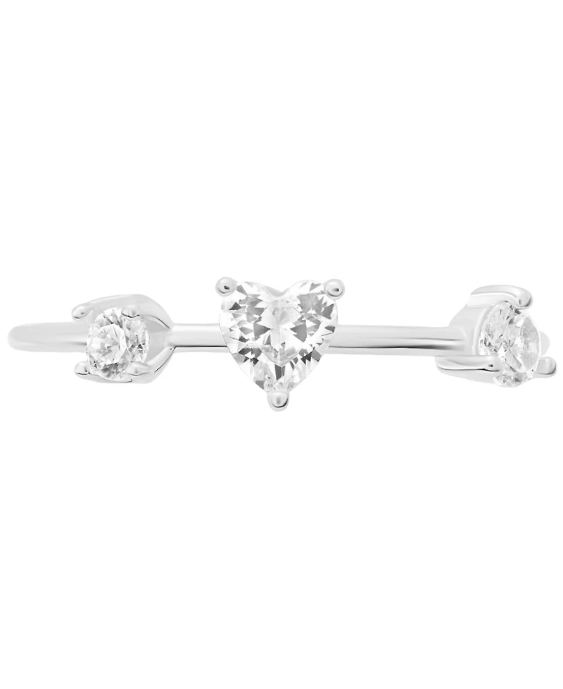 Cubic Zirconia Heart Triple Stone Ring in Sterling Silver