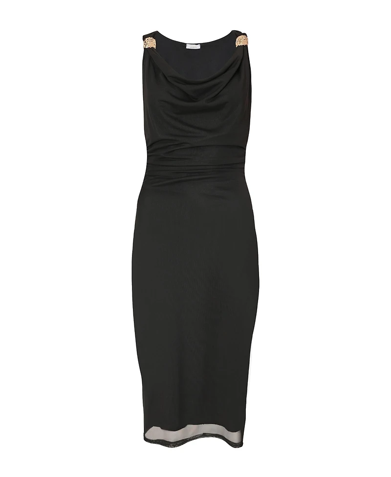 Quiz Women's Mesh Midi Dress with Gold Hardware