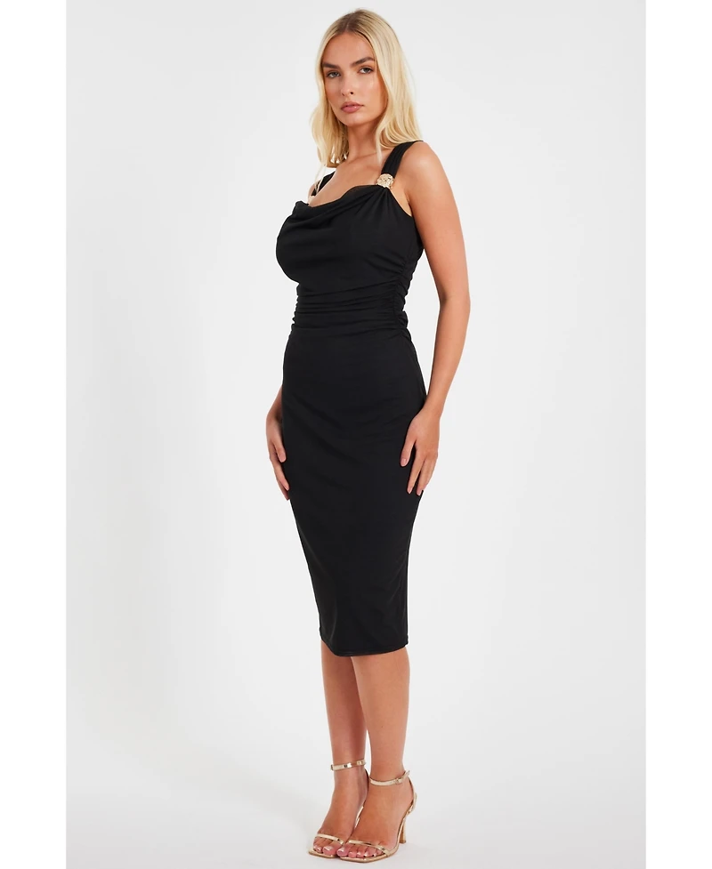 Quiz Women's Mesh Midi Dress with Gold Hardware