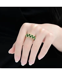 Genevive Sterling Silver 14K Gold Plated with Green & Clear Cubic Zirconia Band Ring