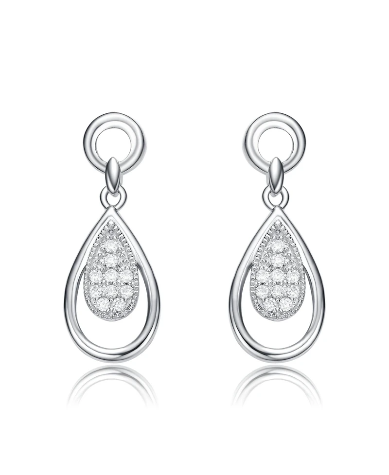 Rachel Glauber White Gold Plating with Clear Cubic Zirconia Pear Drop Earrings