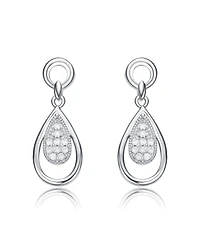 Rachel Glauber White Gold Plating with Clear Cubic Zirconia Pear Drop Earrings