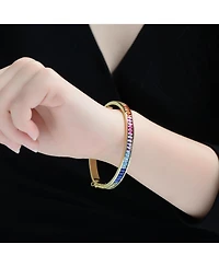 Rachel Glauber 14K Gold Plated with Multi-Colored Cubic Zirconia Bangle Bracelet