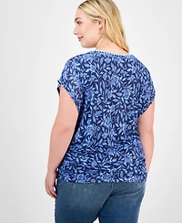 Democracy Trendy Plus Printed Side-Shirred Cap-Sleeve Top