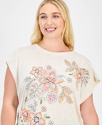 Democracy Trendy Plus Origami Embroidered Cap-Sleeve Top