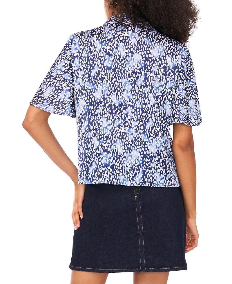 Vince Camuto Women's Printed Flutter-Sleeve Button Blouse