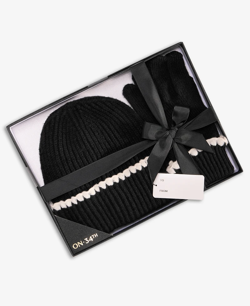 On 34th Ribbed Beanie & Gloves Boxed Set, Macy's Exclusive