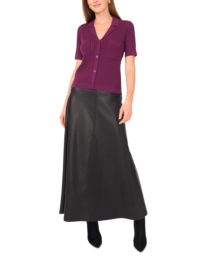 Vince Camuto Women's Pointelle Short-Sleeve Button-Front Top