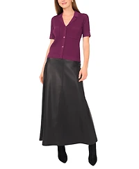 Vince Camuto Women's Pointelle Short-Sleeve Button-Front Top