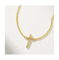 14K Gold-Plated Simple Cross Necklace, 14" + 2" extender