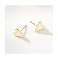 14K Gold-Plated, Enamel White Heart Stud Earrings