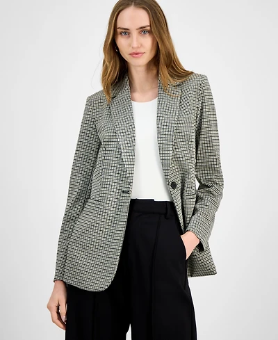 Bar Iii Women's Plaid One-Button Notch-Collar Jacket, Macy's Exclusive