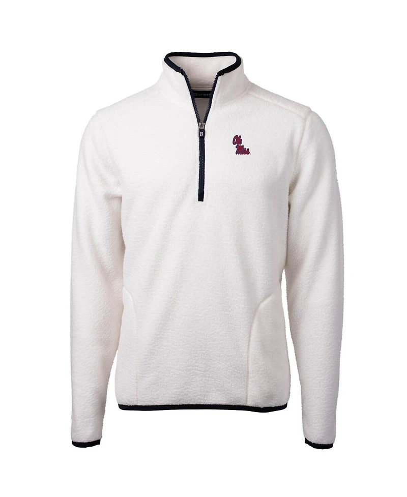Cutter & Buck Men's Cream Ole Miss Rebels Team Logo Cascade Sherpa Fleece Quarter-Zip Pullover Jacket