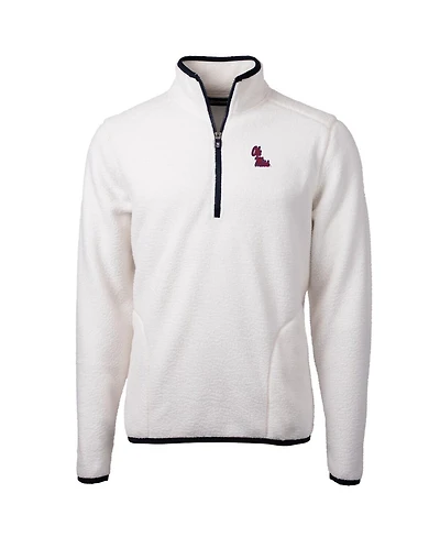 Cutter & Buck Men's Cream Ole Miss Rebels Team Logo Cascade Sherpa Fleece Quarter-Zip Pullover Jacket