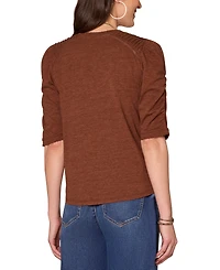 Democracy Petite Puff-Sleeve V-Neck Knit Top