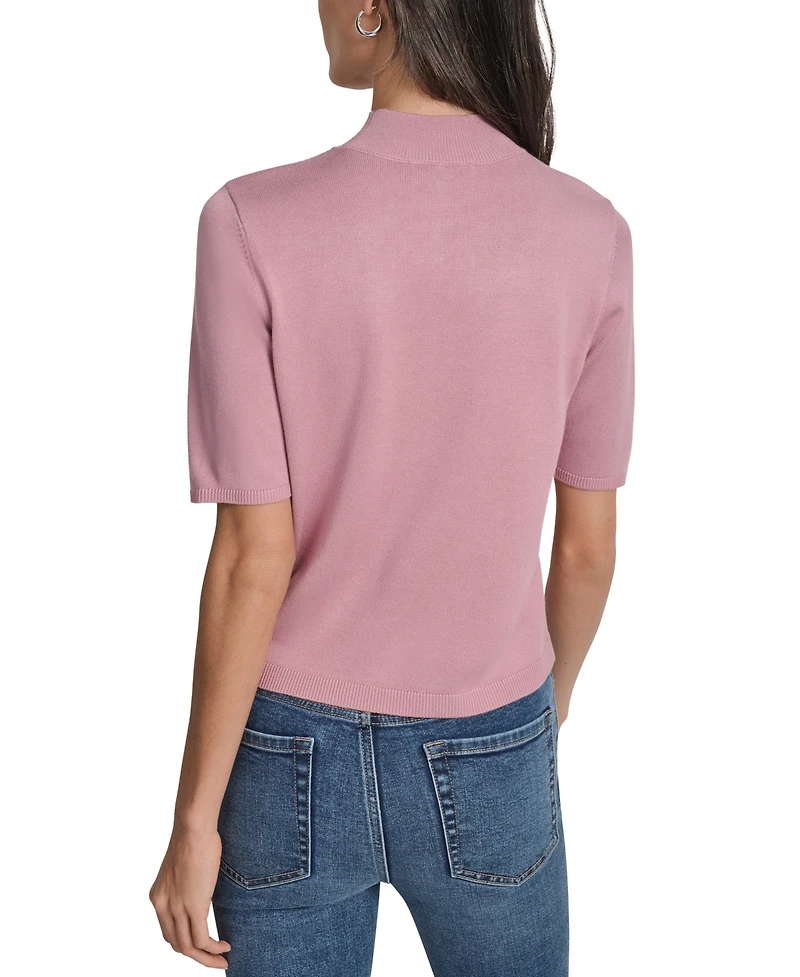 Dkny Jeans Petite Mock-Neck Embellished-Logo Sweater