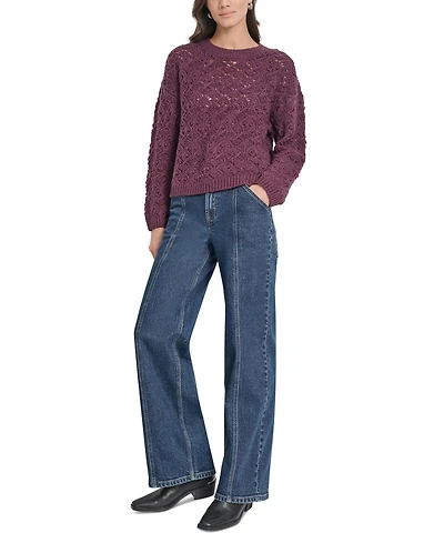 Dkny Jeans Petite Pointelle Crewneck Sweater