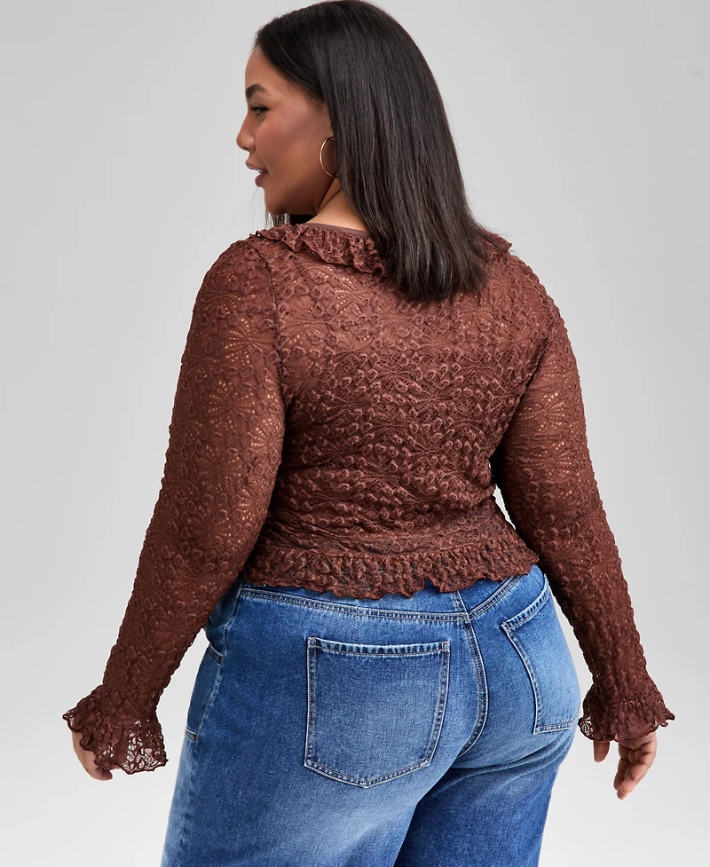 And Now This Trendy Plus Lace Ruffle-Trim Crop Top, Macy's Exclusive