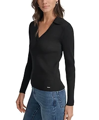 Dkny Jeans Petite Ribbed Johnny-Collar Sweater