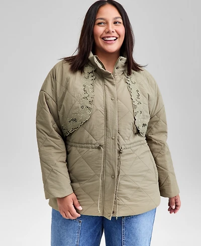 And Now This Trendy Plus Quilted Embroidered-Trim Jacket, Macy's Exclusive