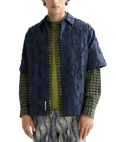 Scotch & Soda Men's Relaxed Fit Short Sleeve Button-Front Jacquard Shirt