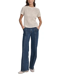 Dkny Jeans Petite Open-Stitch Crewneck Sweater