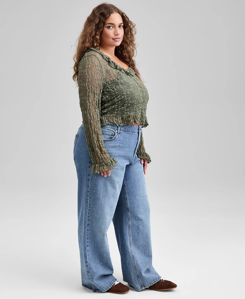 And Now This Trendy Plus Size Studded High-Rise Wide-Leg Jeans, Macy's Exclusive