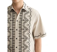 Scotch & Soda Men's Relaxed Fit Short Sleeve Embroidered Button-Front Shirt