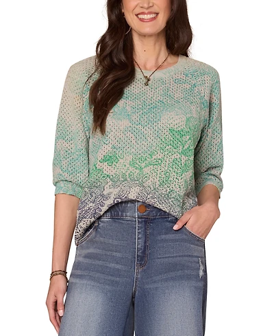 Democracy Petite Printed Dolman-Sleeve Sweater