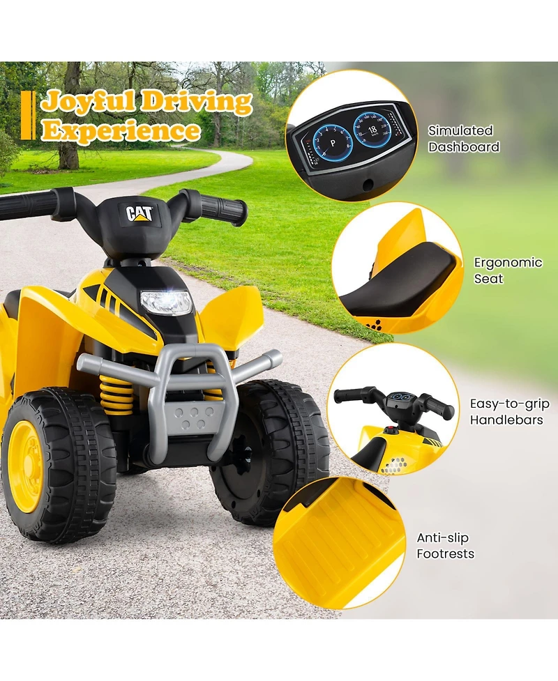 Gymax Cat Licensed Kids Ride on Atv with Horn Sound Led Headlight Foot Pedal