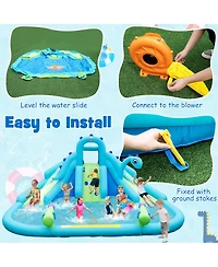 Gymax Inflatable Water Slide Blowup Water Park with Dual Slides Without Blower