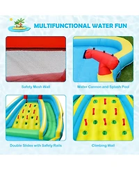 Gymax Inflatable Mighty Water Park Bouncy Splash Pool Climbing Wall with 680W Blower