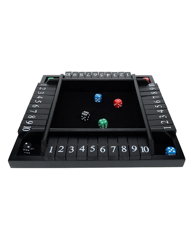 Pacific Shore Games 4 Player Shut the Box Dice Board Game with Black Stained Wood - 12 in